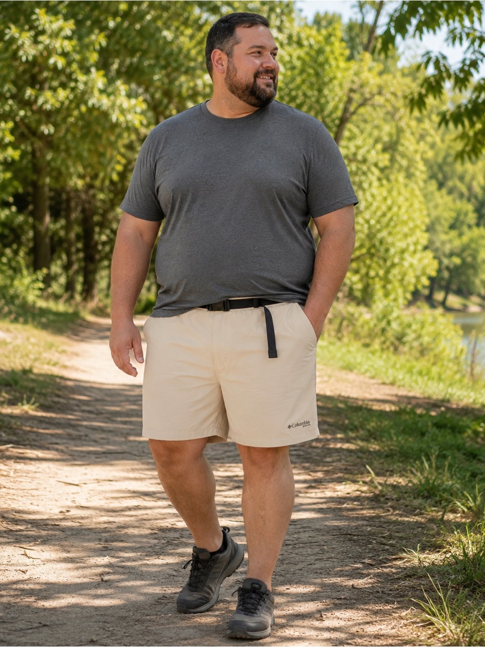 Columbia Plus Size Men’s 2X Tan Hiking Shorts 4” Inseam Regular Fit Belted NWT